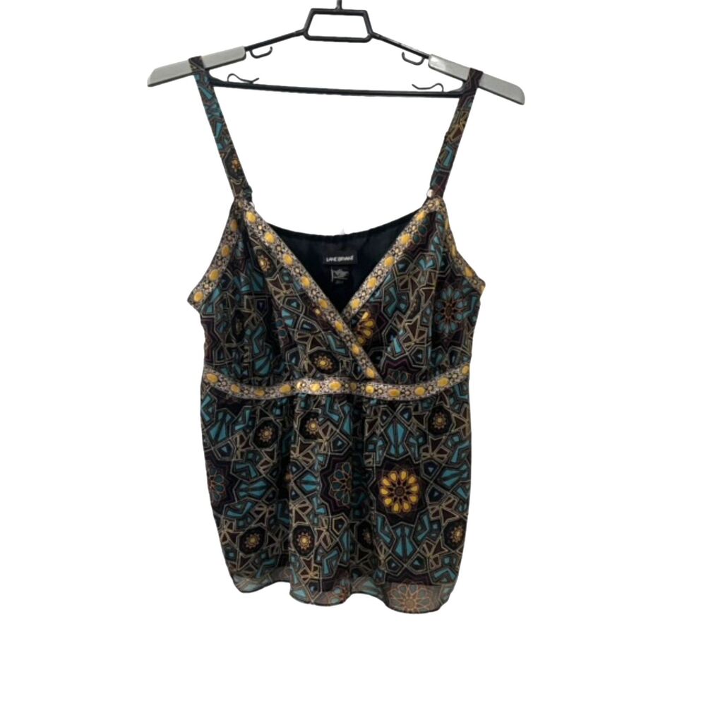 Lane Bryant Womens Black Gold Metallic Wrap Babydoll Cami Top Plus Size 24